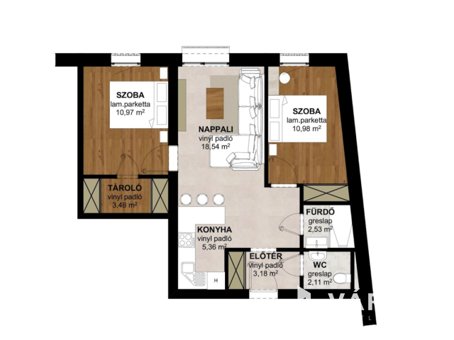 3 szobás, világos, francia erkélyes, újépítésű lakás (57 m²)